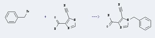 1H-Imidazole-5-carboxamide,4-cyano- can react with bromomethyl-benzene to produce 1-benzyl-5-cyanoimidazole-4-carboxamide